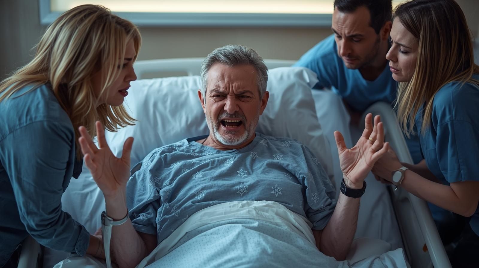 Canva AI Der wütende Patient und seine Angehörigen